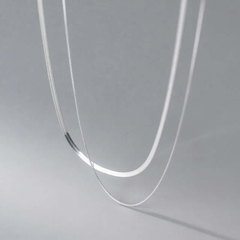 Double Layer Silver Snake Chain – Hip-Hop Clavicle Necklace