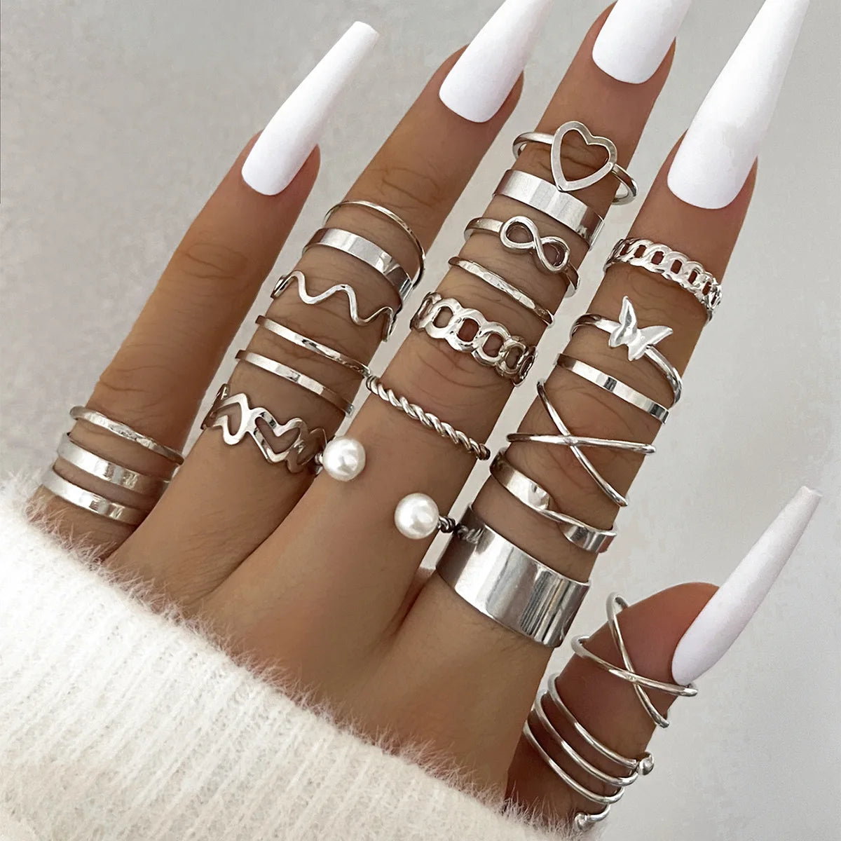 Fashion Simple Wave Joint Rings Set