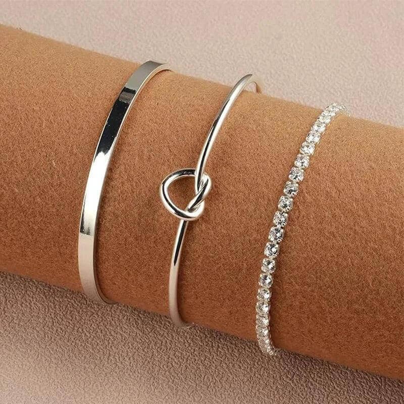 Stainless Steel Cuff Bracelets - Adjustable 14K Silver Bangles - Viva Bella