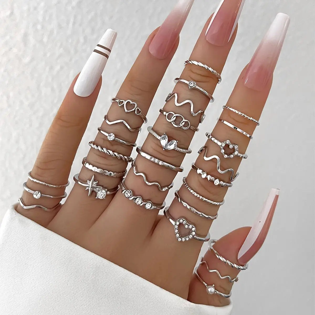 Fashion Simple Wave Joint Rings Set