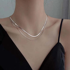 Double Layer Silver Snake Chain – Hip-Hop Clavicle Necklace