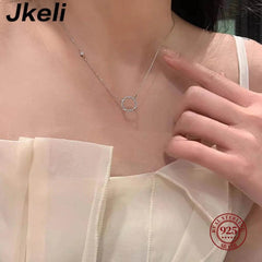 Jkeli 18K Gold-Plated S925 Silver Necklace – Diamond Circle Pendant - Viva Bella