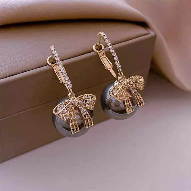 Luxury Gold Color Zircon Bowknot Stud Earrings