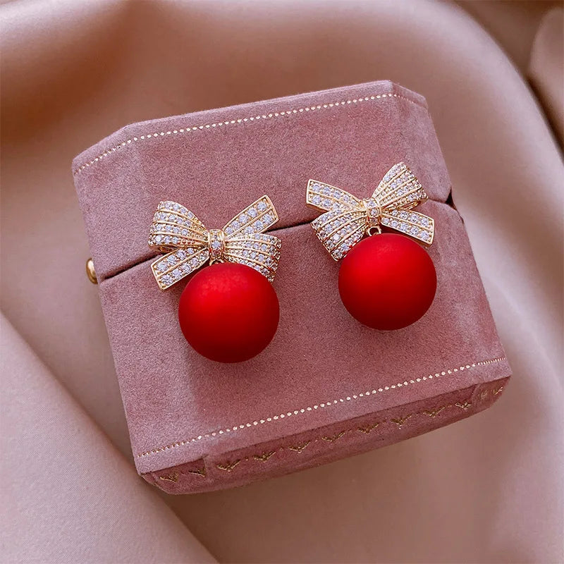 Luxury Gold Color Zircon Bowknot Stud Earrings