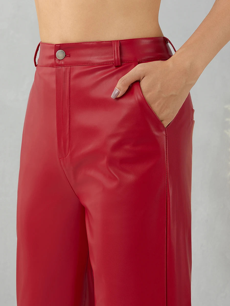 High-Waist PU Leather Trousers – Edgy & Comfortable