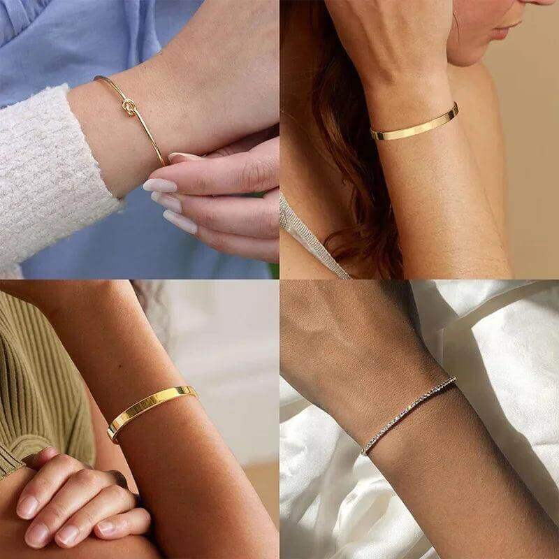 Stainless Steel Cuff Bracelets - Adjustable 14K Silver Bangles - Viva Bella