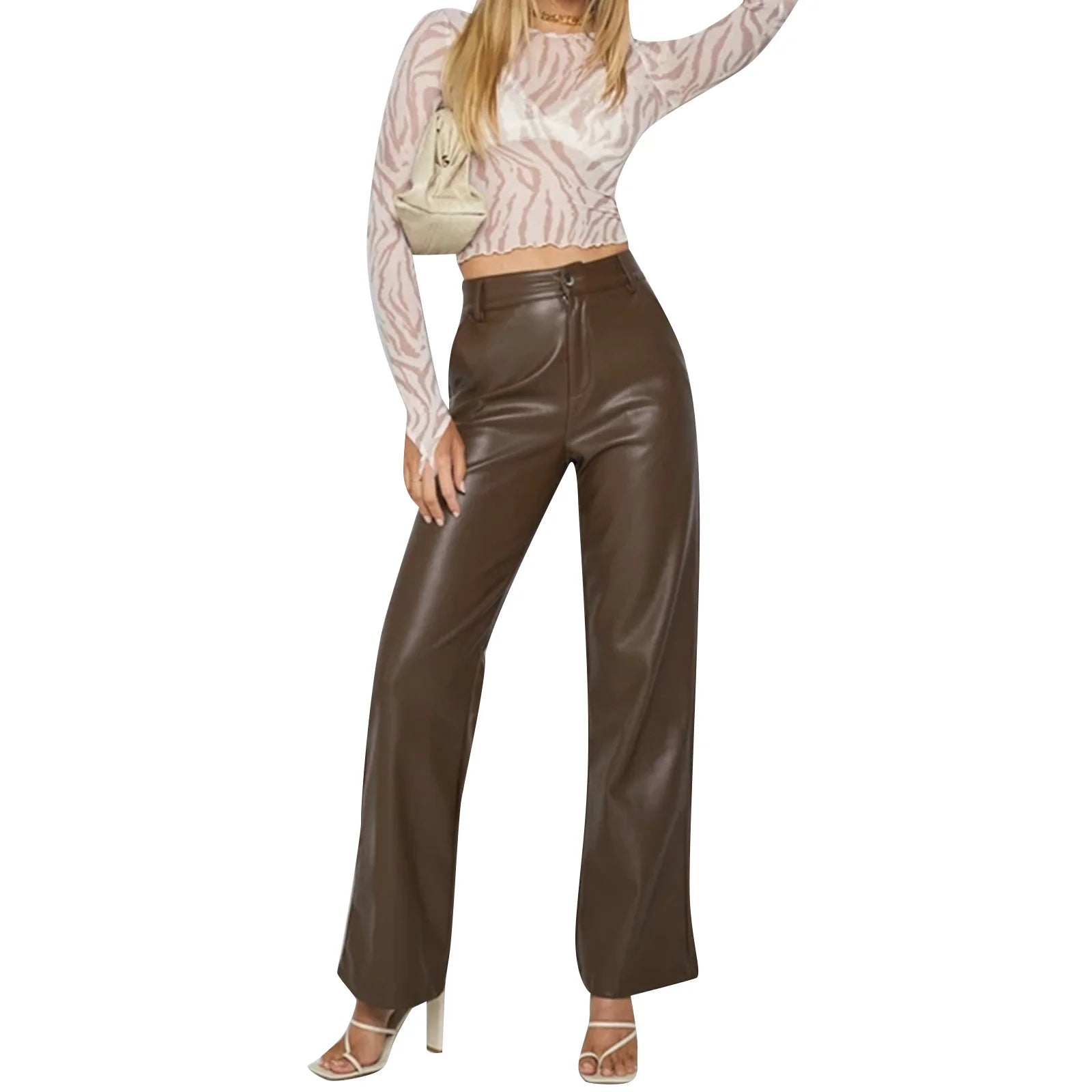 High-Waist PU Leather Trousers – Edgy & Comfortable