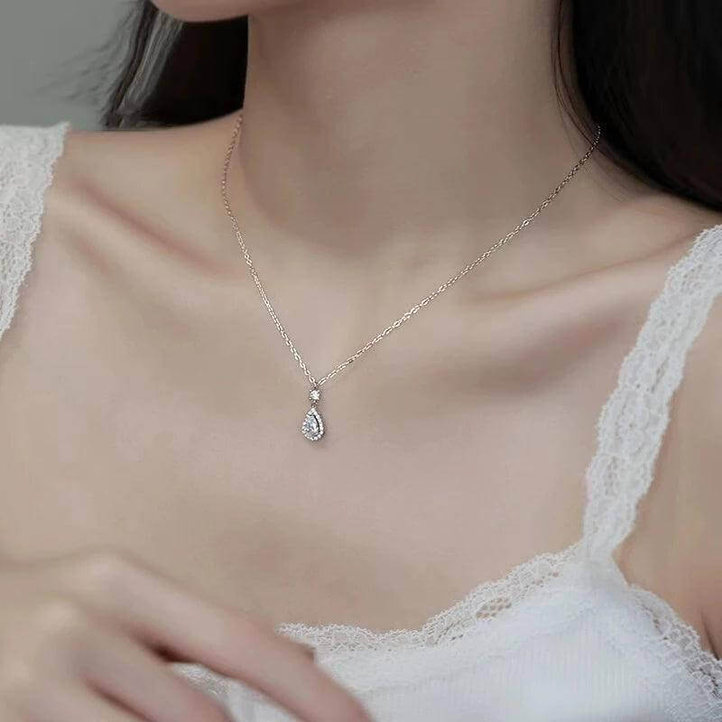 Teardrop Sterling Silver Necklace – Zirconia Pendant for Women’s Birthday or Party - Viva Bella