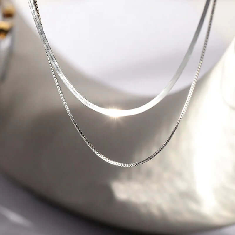 Double Layer Silver Snake Chain – Hip-Hop Clavicle Necklace