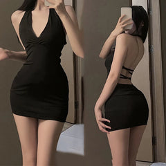 Women V Neck Slim Backless One-piece Dress