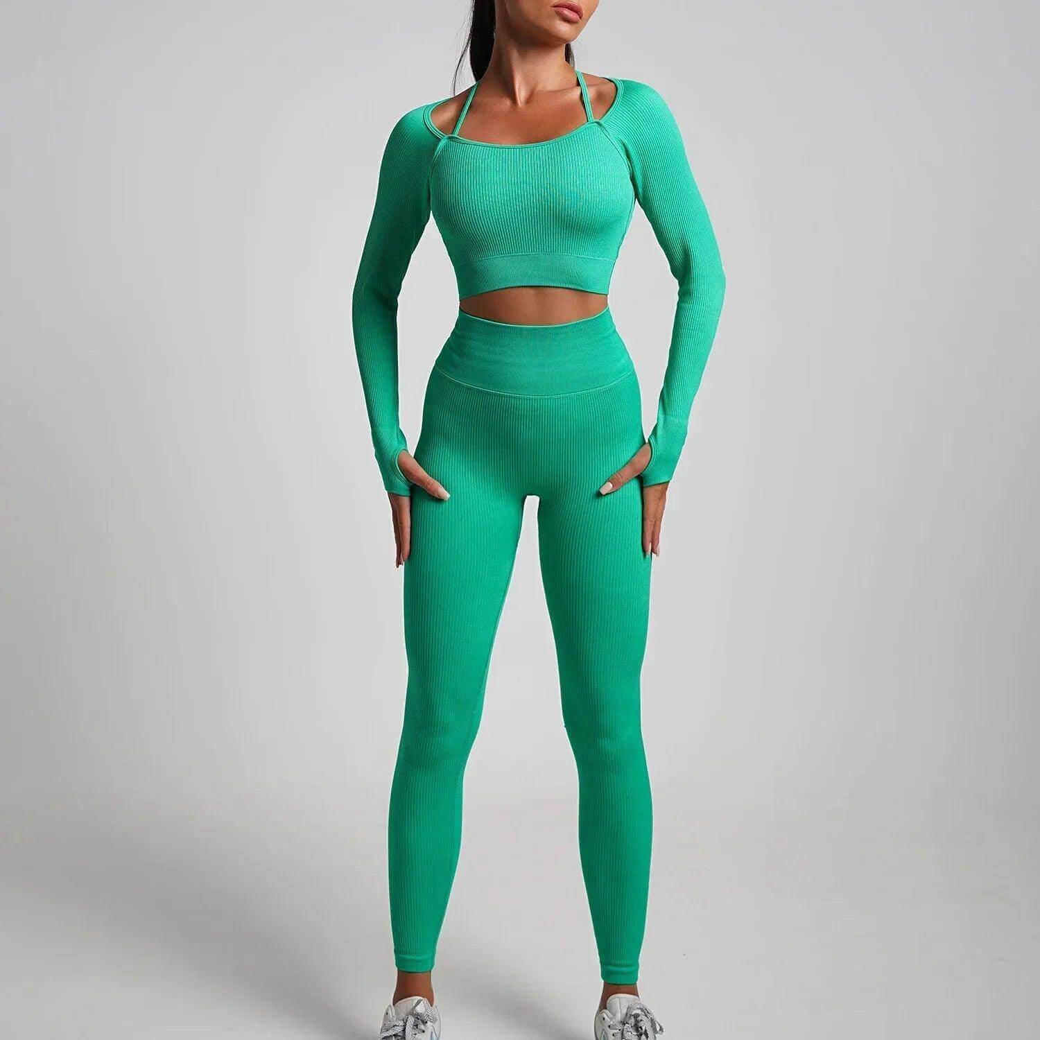 Seamless High-Waist Yoga Set – Workout Leggings & Crop Top for Women - Viva Bella