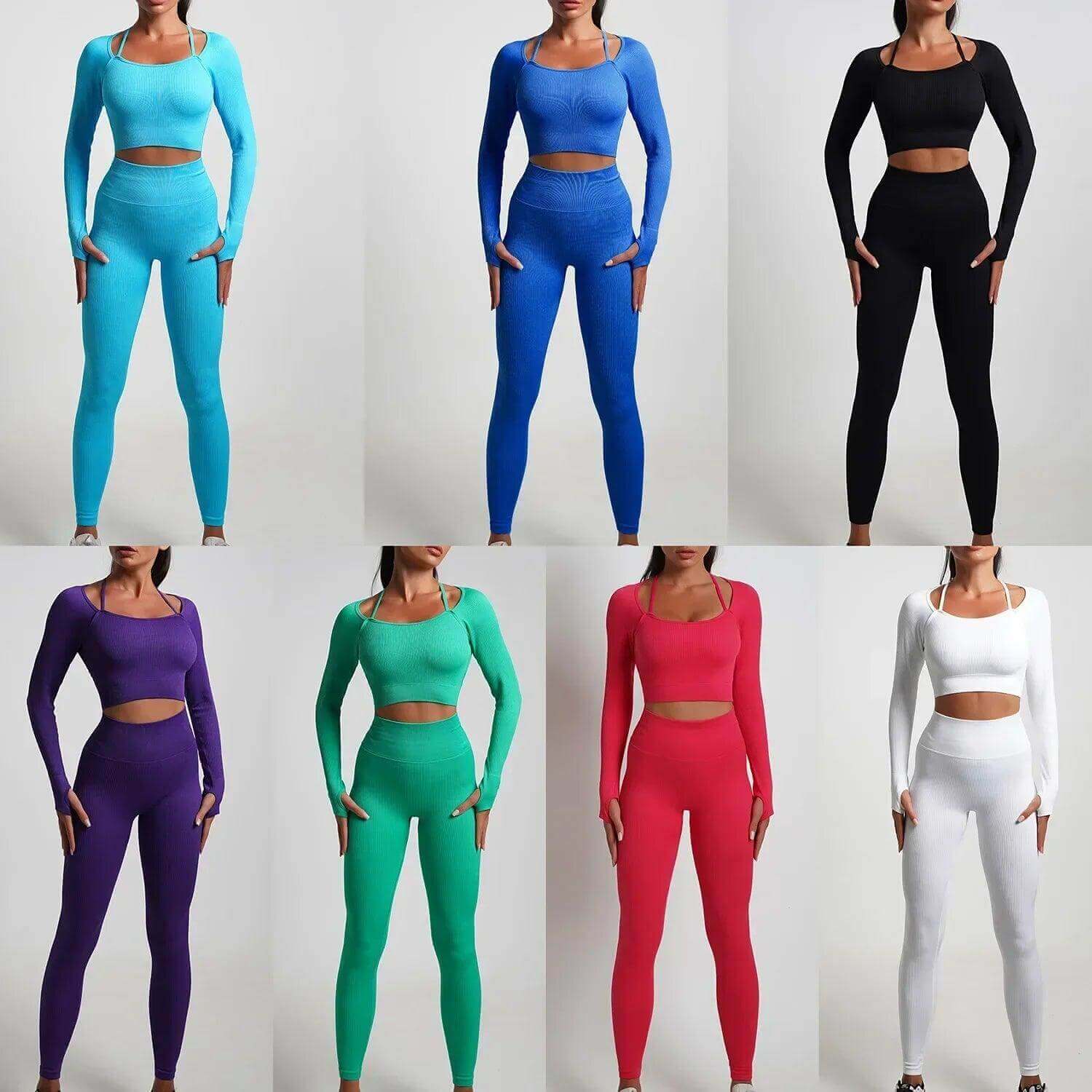 Seamless High-Waist Yoga Set – Workout Leggings & Crop Top for Women - Viva Bella