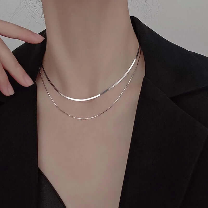 Double Layer Silver Snake Chain – Hip-Hop Clavicle Necklace