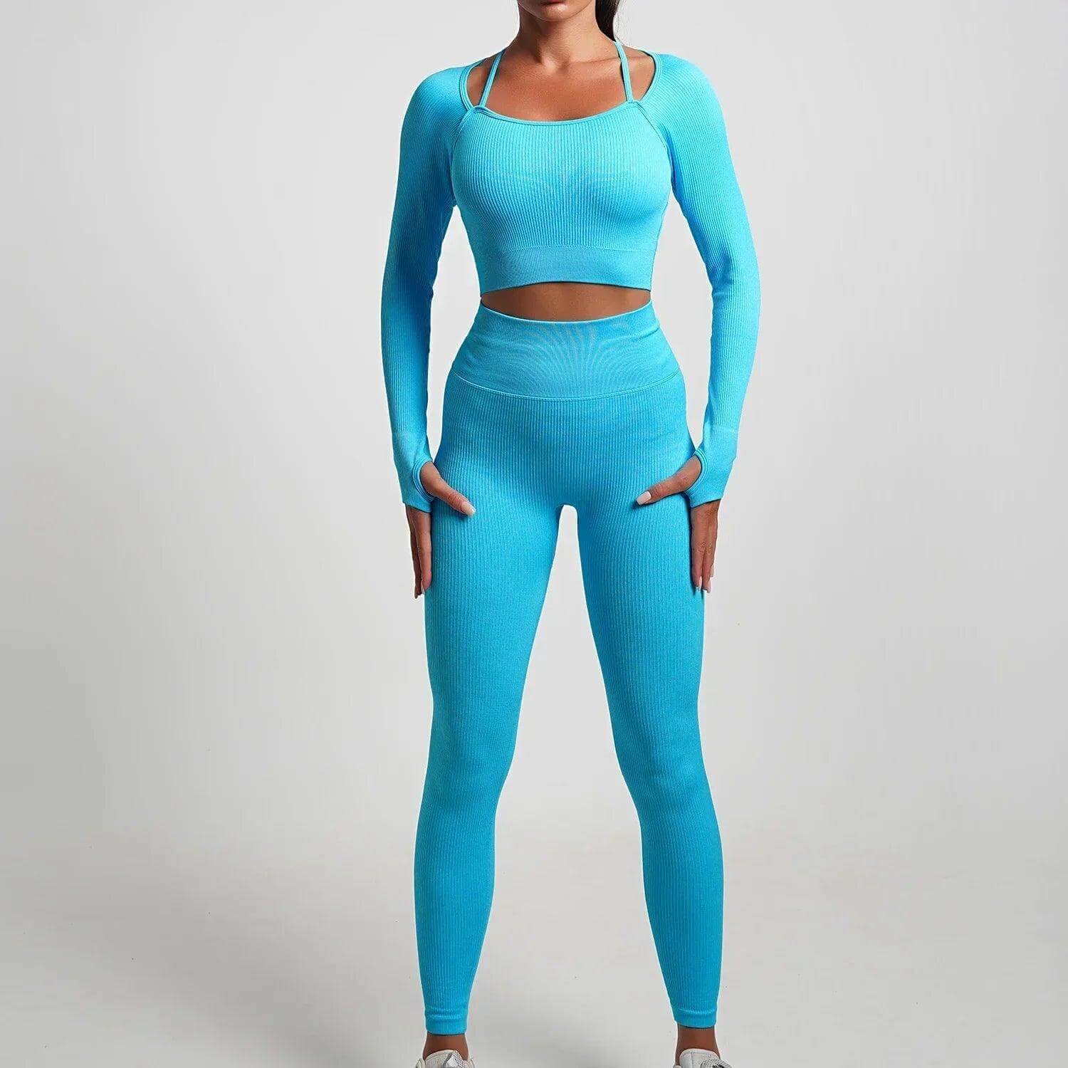 Seamless High-Waist Yoga Set – Workout Leggings & Crop Top for Women - Viva Bella