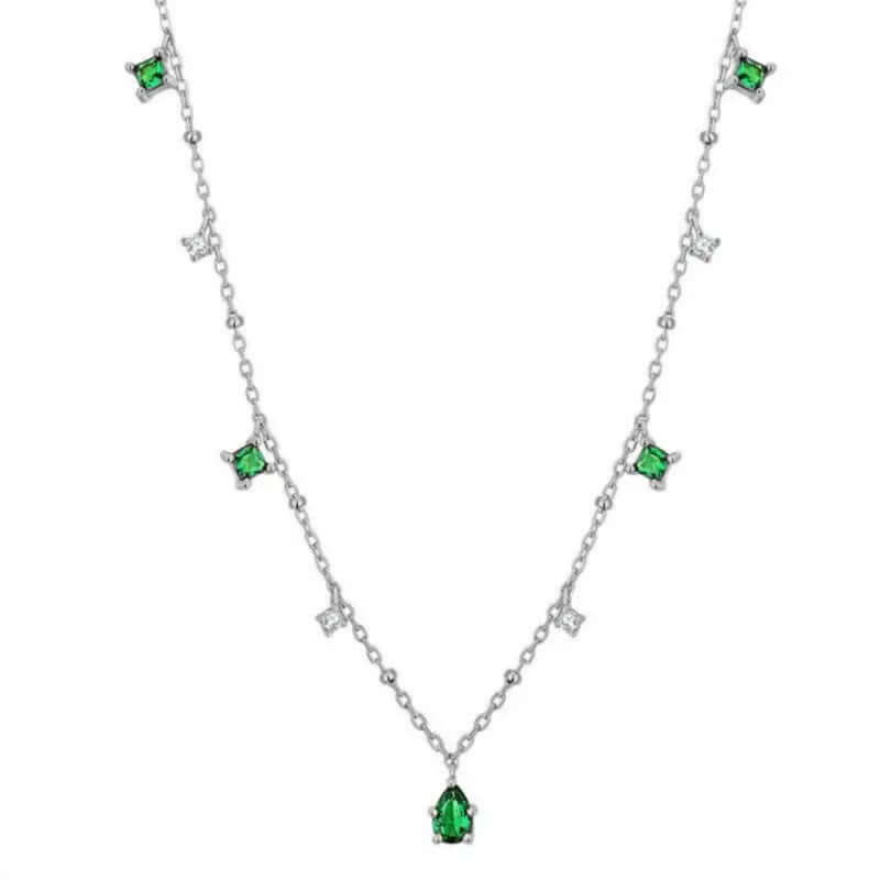 Green Zirconia Drop Necklace – 925 Sterling Silver Charm