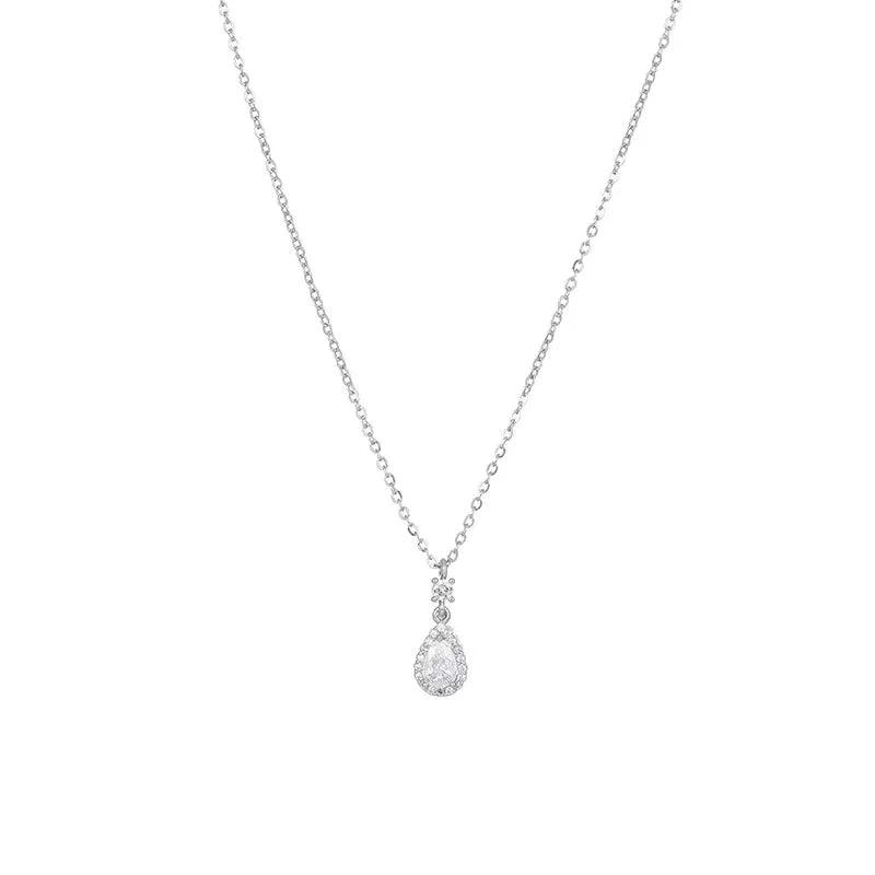 Teardrop Sterling Silver Necklace – Zirconia Pendant for Women’s Birthday or Party - Viva Bella