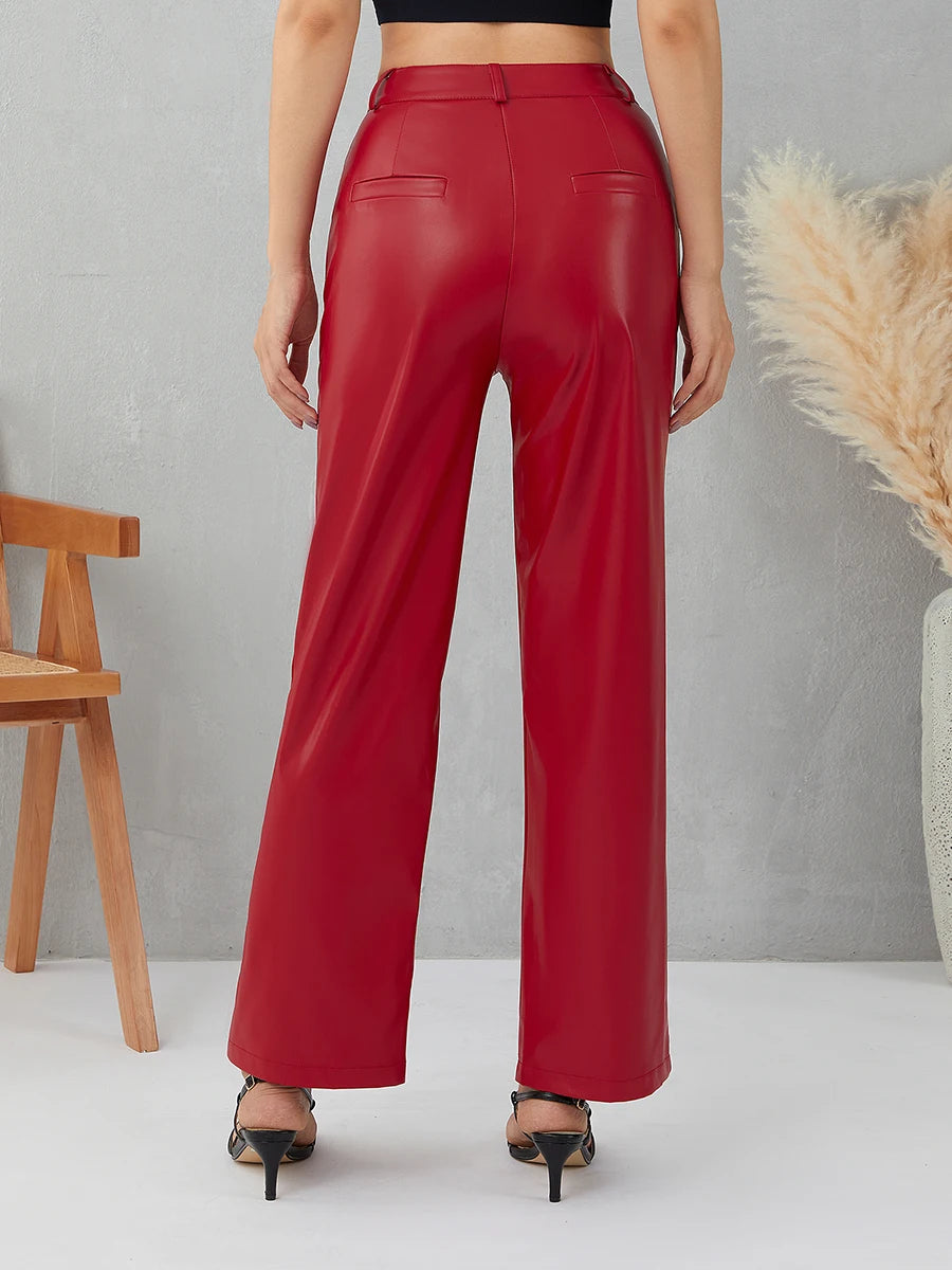 High-Waist PU Leather Trousers – Edgy & Comfortable