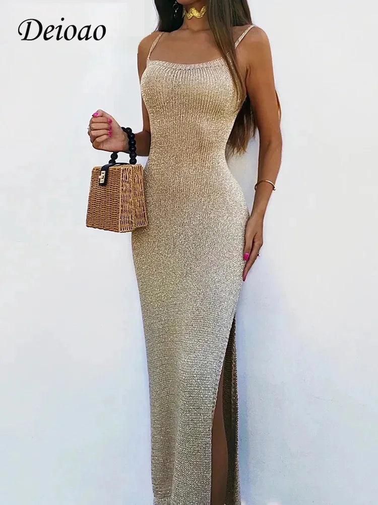 Knitted Bodycon Slit Dress – Sleek & Elegant