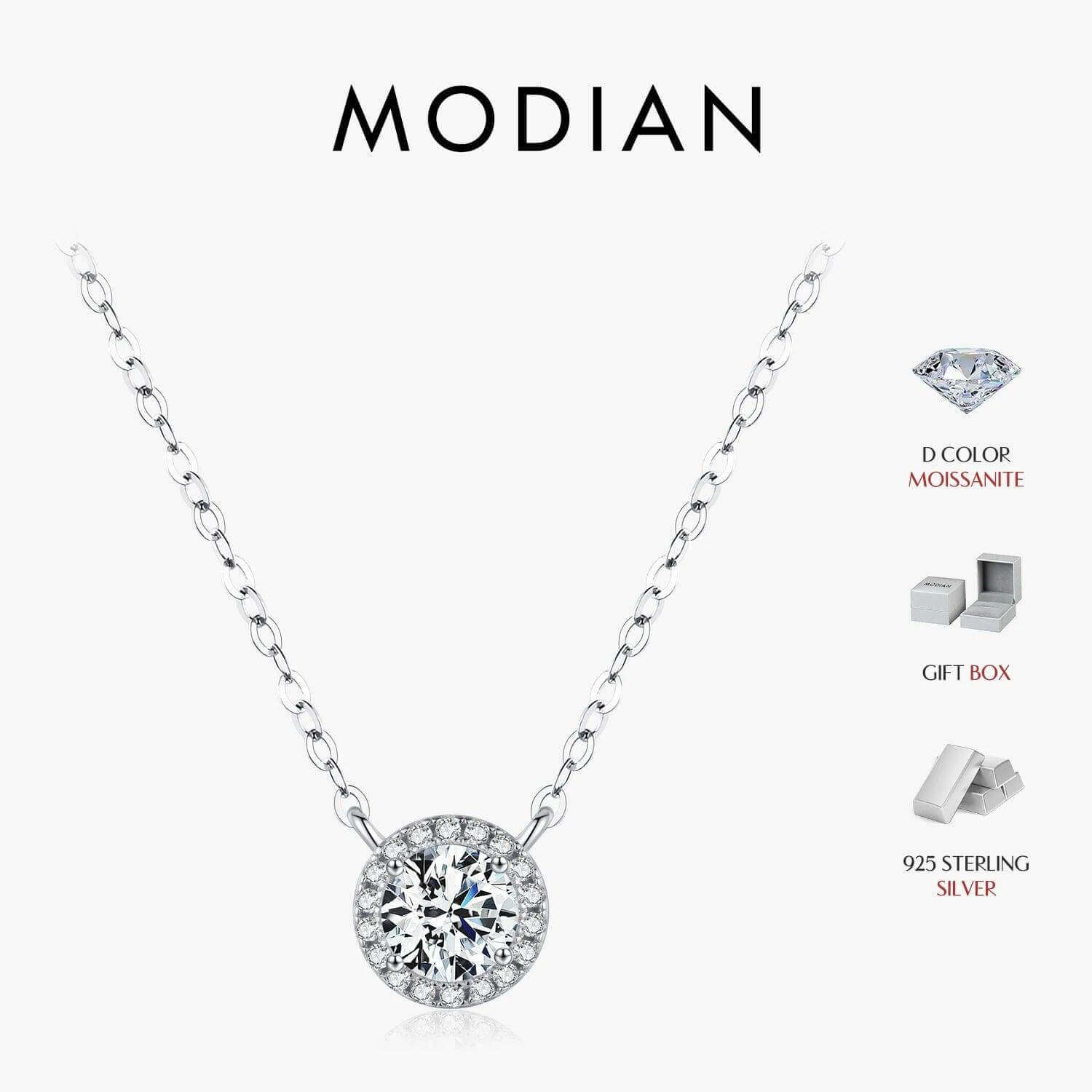 Modian Moissanite Halo Pendant – 0.8 Carat Sterling Silver Necklace for Women - Viva Bella