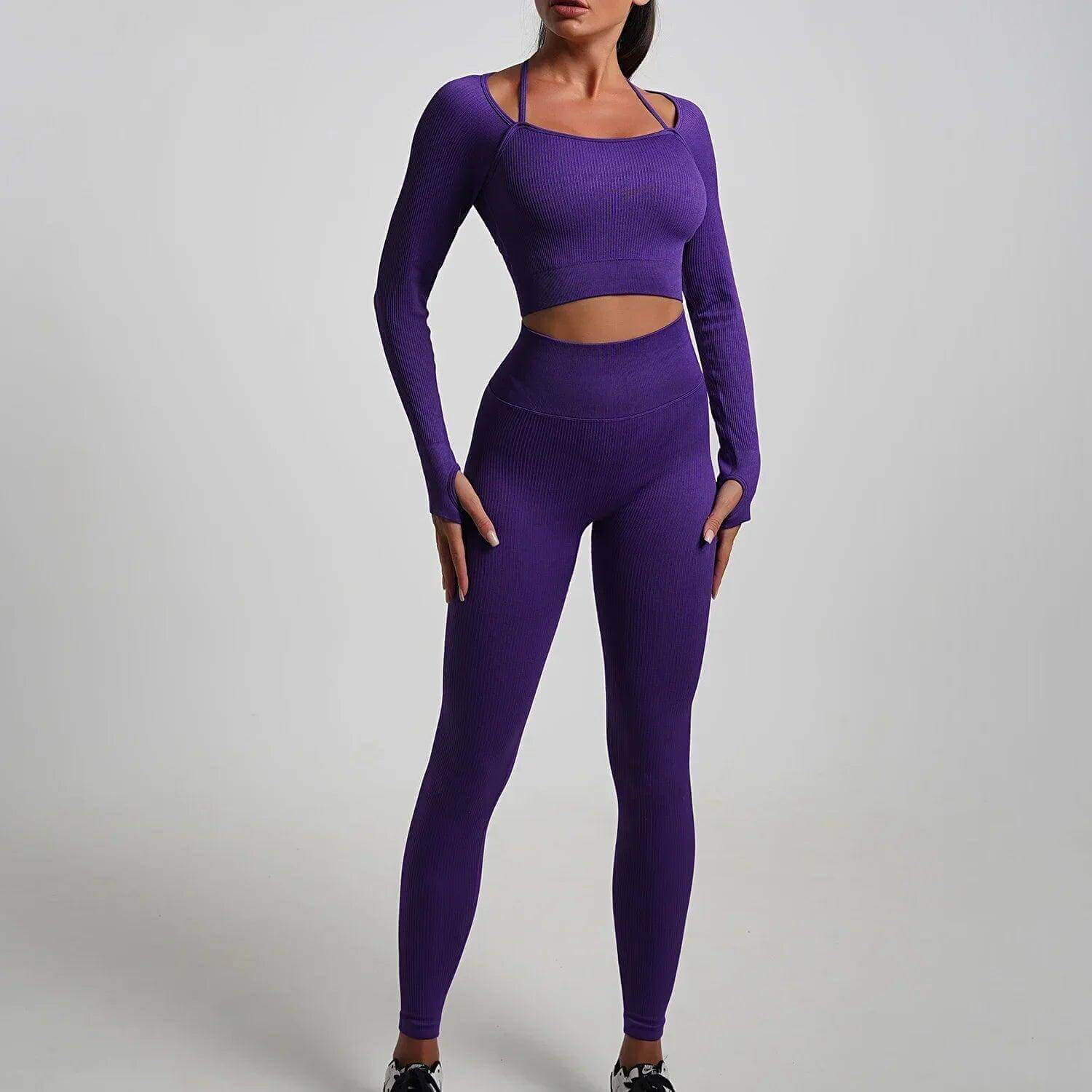 Seamless High-Waist Yoga Set – Workout Leggings & Crop Top for Women - Viva Bella