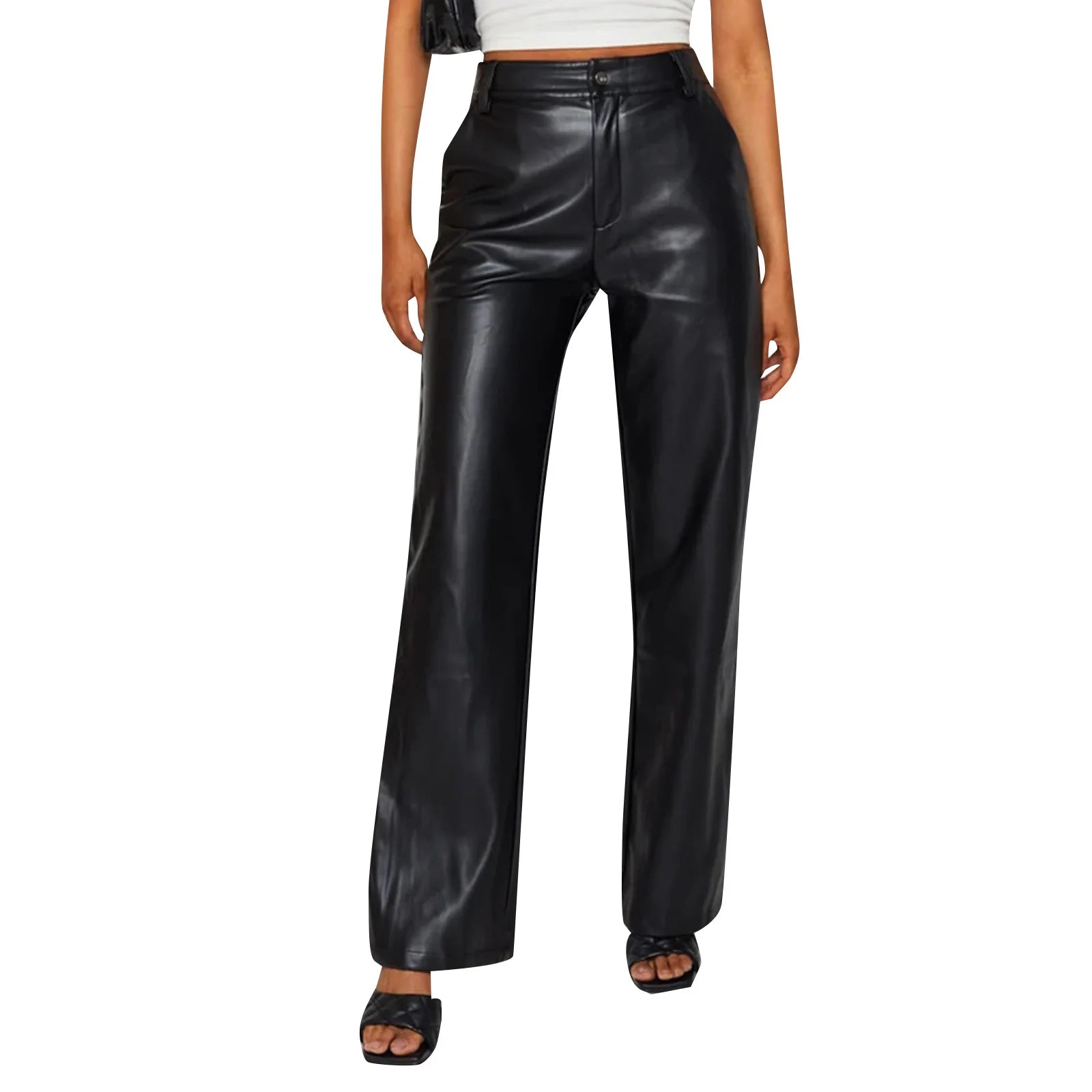 High-Waist PU Leather Trousers – Edgy & Comfortable