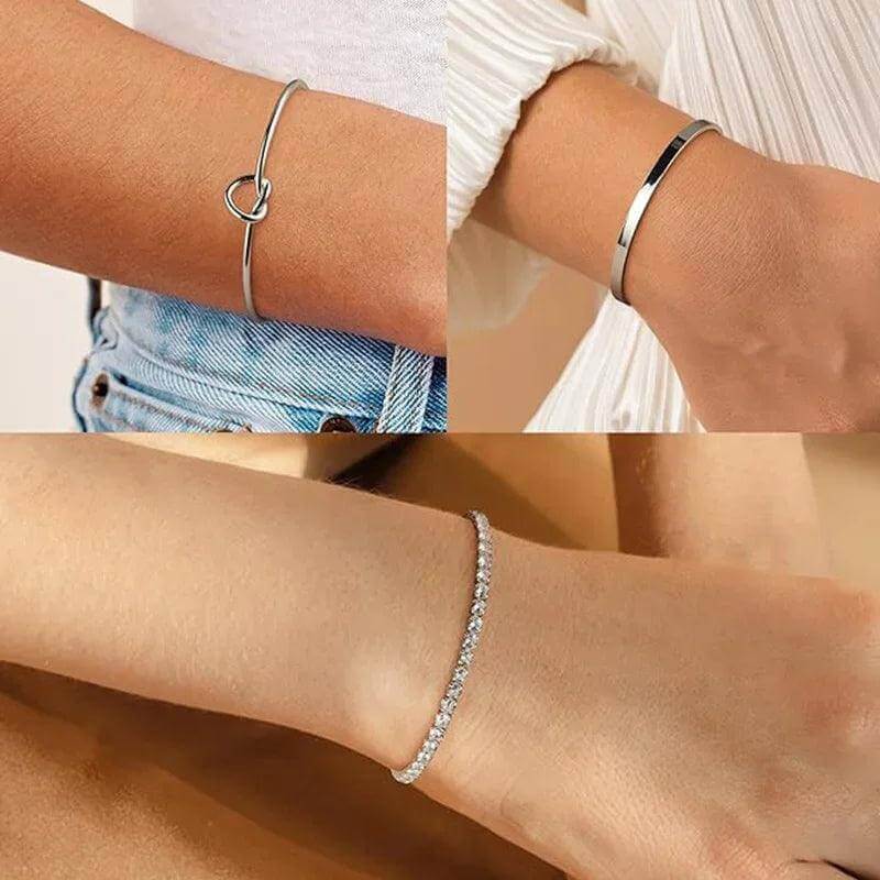 Stainless Steel Cuff Bracelets - Adjustable 14K Silver Bangles - Viva Bella