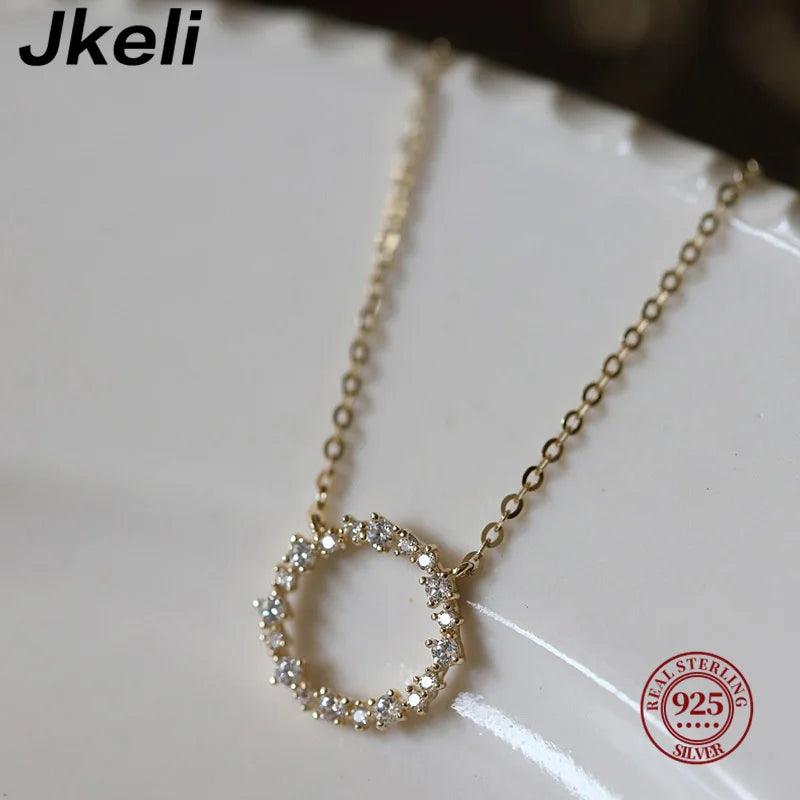 Jkeli 18K Gold-Plated S925 Silver Necklace – Diamond Circle Pendant - Viva Bella