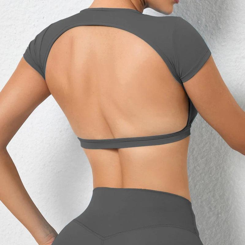 Breathable Crop Top - Backless Yoga Workout Shirt - Viva Bella