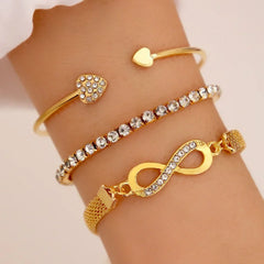 Minimalist Lucky 8 Gold Color Rhinestones Bracelet