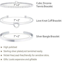 Stainless Steel Cuff Bracelets - Adjustable 14K Silver Bangles - Viva Bella