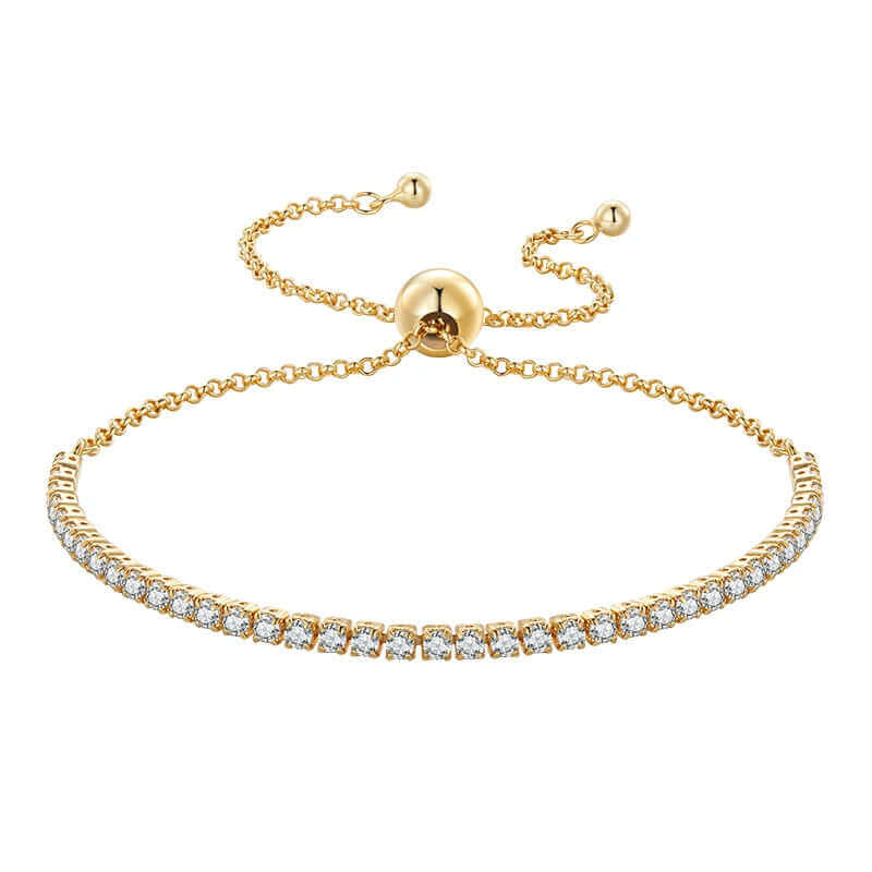 14K Gold Plated CZ Tennis Bracelet – Sterling Silver Adjustable Jewelry - Viva Bella