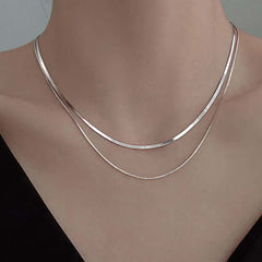 Double Layer Silver Snake Chain – Hip-Hop Clavicle Necklace