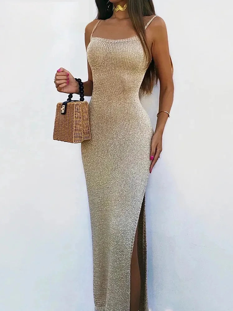 Knitted Bodycon Slit Dress – Sleek & Elegant